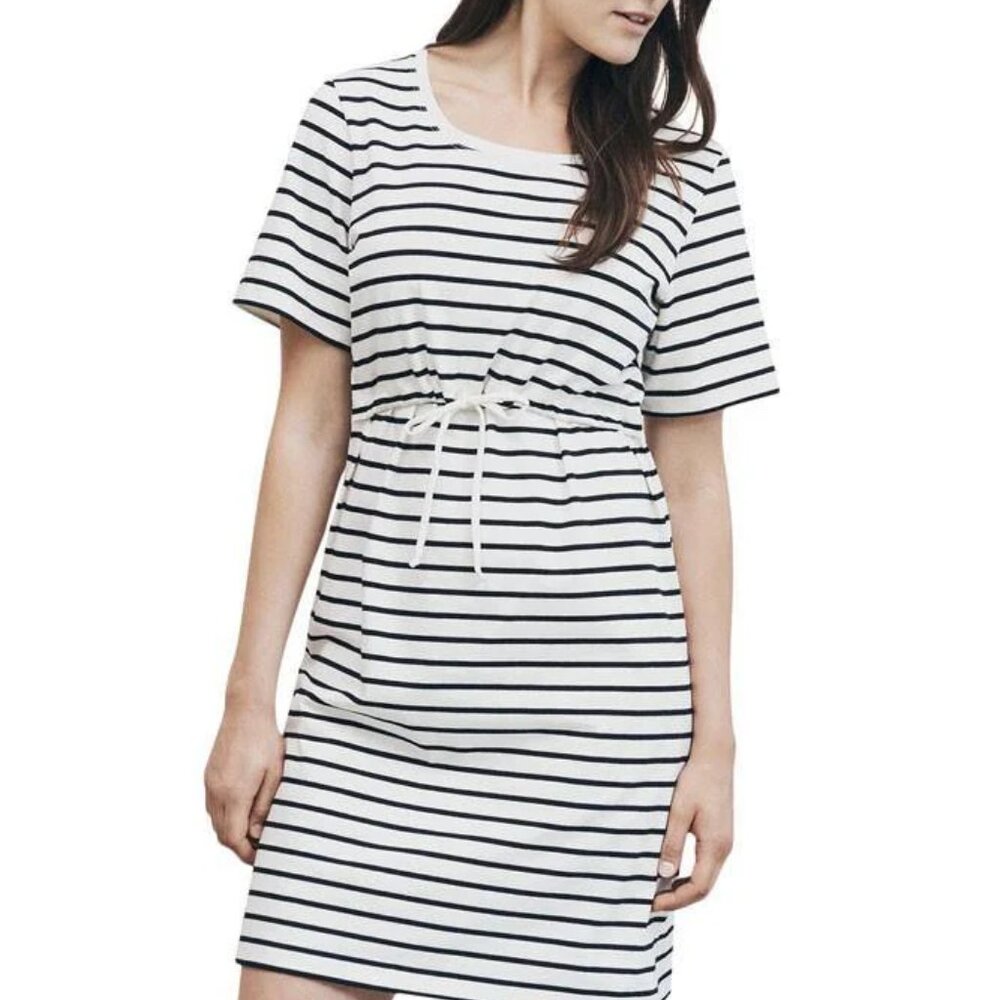 Boob Design Striped Organic Cotton Maternity Nursing Dress Black White Small